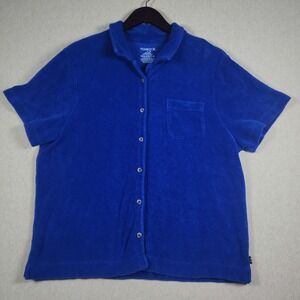 TomboyX Terry Cloth Button Down Shirt Size M Blue Cotton Beachwear Cabanacore